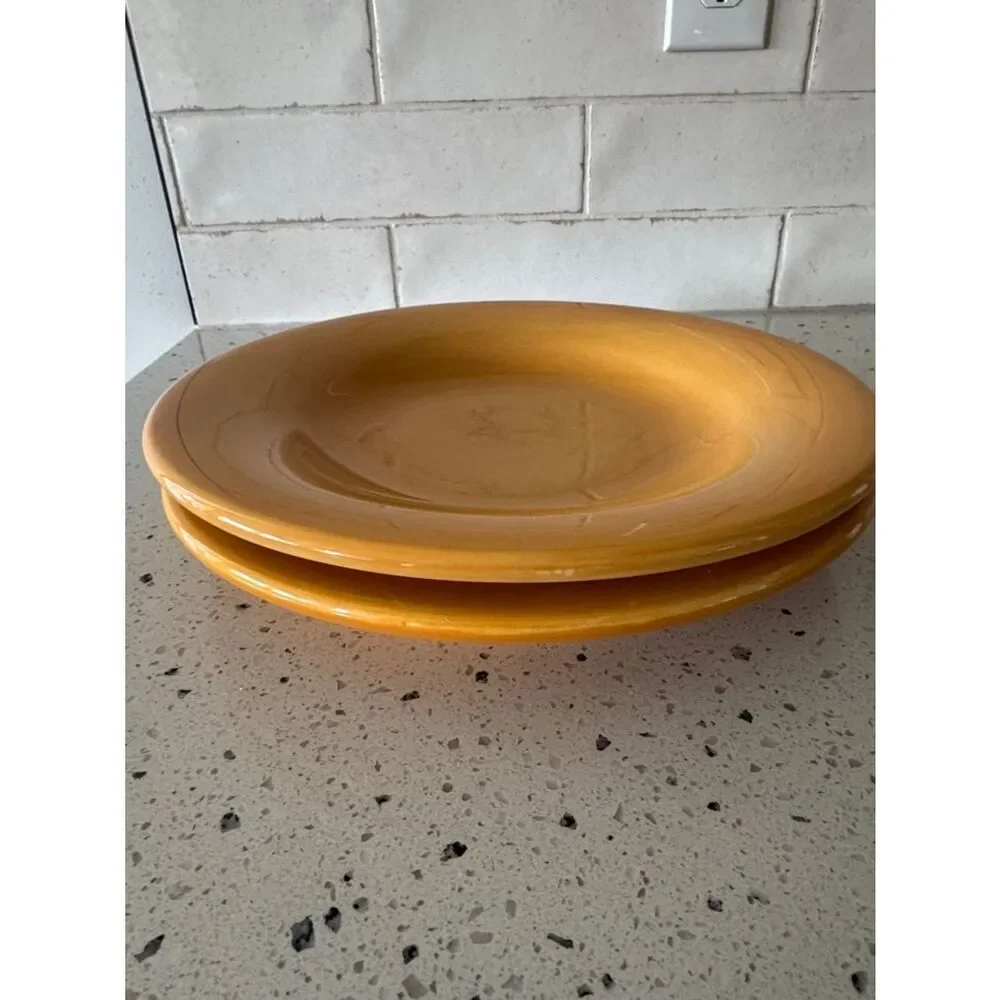 ESPAÑA Hand-Painted Collection Yellow Ceramic Dinner Serving Plates Lot of 2